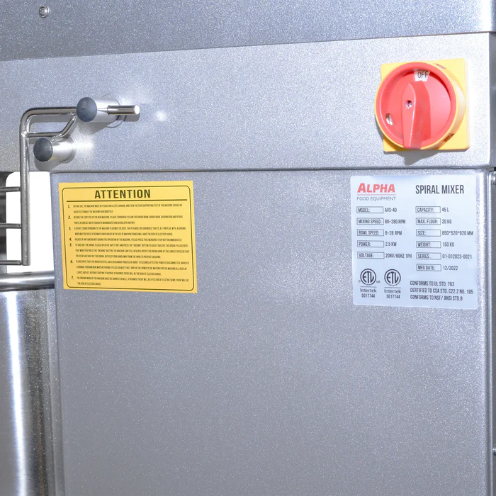 Alpha AVS-40 Commercial 40Qt Capacity Ten Speed Spiral Mixer- 208V Single Phase