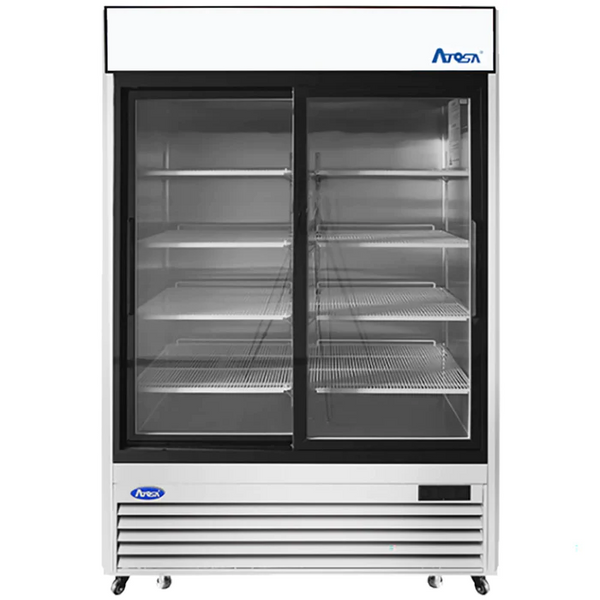 Atosa Double Sliding Door 54" Wide Stainless Steel Display Refrigerator