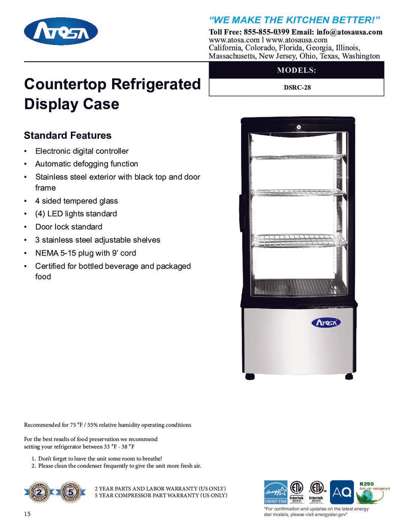 Atosa DSRC-28 17" Countertop Refrigerated Display Case