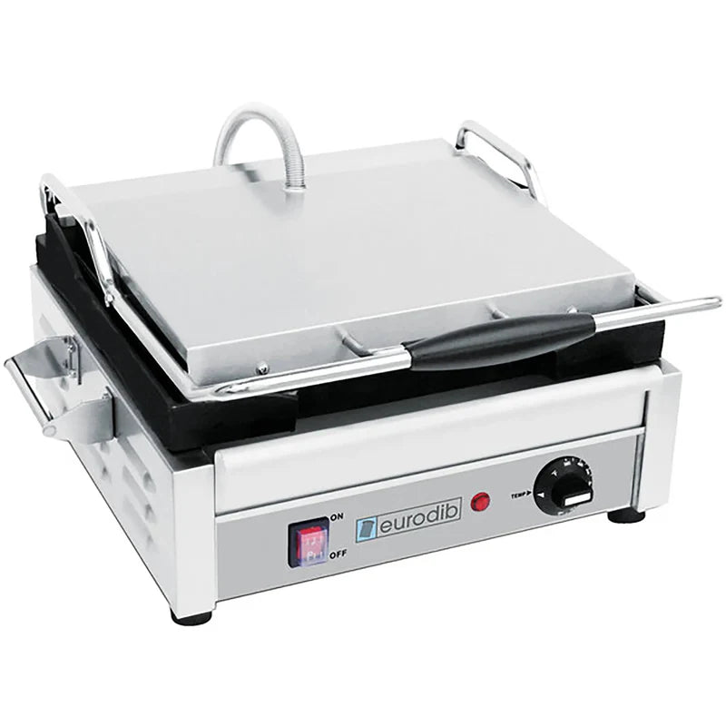 Eurodib SFE Series Medium Single Press 15" x 11" Ribbed or Flat Grill Surface Panini Grill- 120V