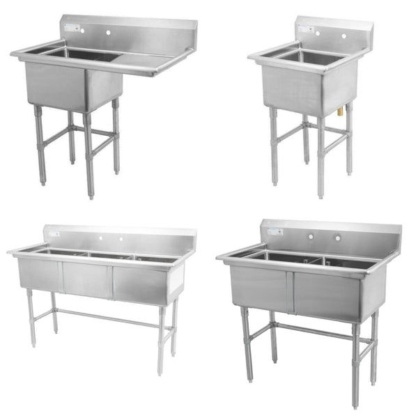 Maple Leaf Heavy Duty 16 Gauge Stainless Steel Sinks with Drainboard - Various Configurations