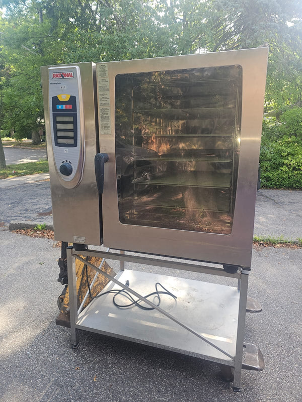 Used Rational SCC-102G 10 Full Size Pan Self Cooking Center Natural Gas Combi Oven With Stand