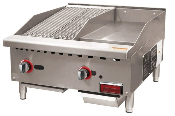 Omcan 24" Countertop Natural Gas Char broiler and Griddle Combo - 65,000 BTU