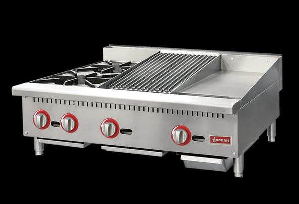 Omcan 36" Countertop Natural Gas Hot Plate, Char broiler and Griddle Combo