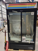 Brand New Scratch And Dent True GDM-41-HC-LD Black 48" Double Sliding Glass Door Refrigerator