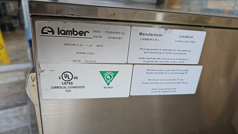 Used Lamber F92EKDPS High Temperature Undercounter Dishwasher- Delivery and Installation Included