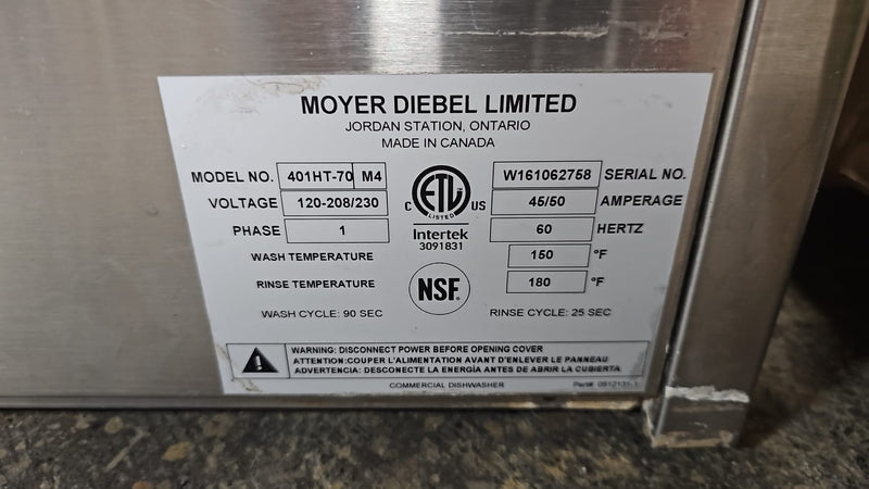 Moyer Diebel 401HT Undercounter Dishwasher- Free Delivery And Installation