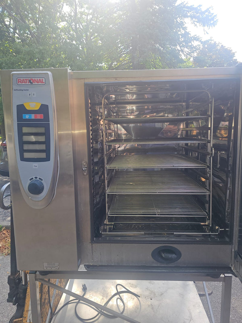 Used Rational SCC-102G 10 Full Size Pan Self Cooking Center Natural Gas Combi Oven With Stand