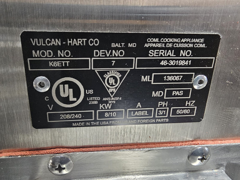 Vulcan K6ETT Manual Tilting 6-Gallon Electric Steam Kettle - 208V, 3 Phase(Brand New Never Used)