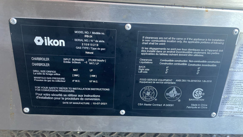 Used Ikon IRB-24 24" Grill Propane Charbroiler-70,000 BTU