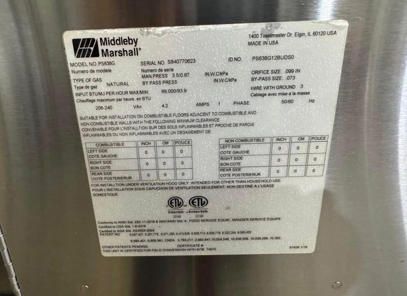 2023 Middleby Marshall PS638G 65" Natural Gas Double Impingement Conveyor Pizza Oven