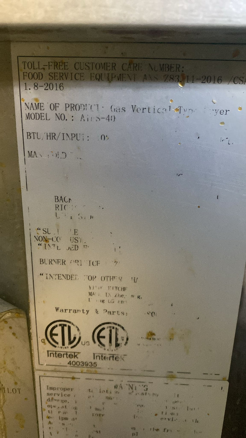 Used Atosa ATFS-40 Natural Gas 40Lbs Deep Fryer