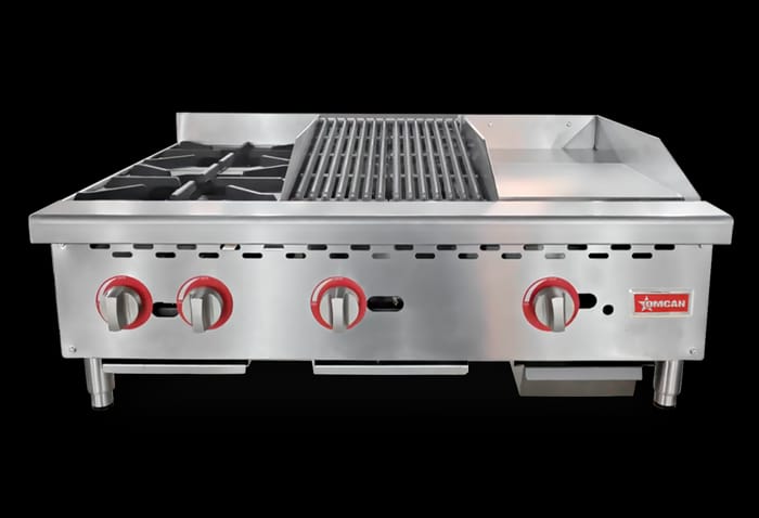 Omcan 36" Countertop Natural Gas Hot Plate, Char broiler and Griddle Combo