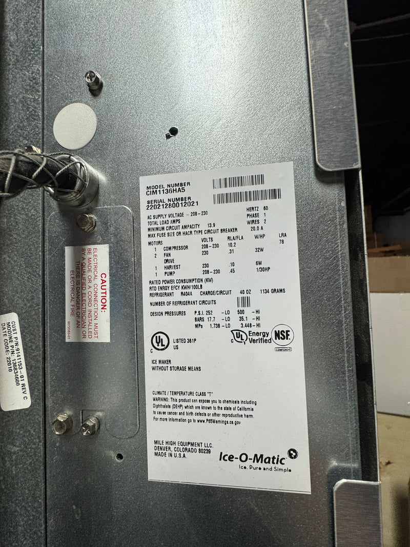 2022 Ice-O-Matic CIM1136HA 932Lbs  Half Cube Air Cooled Ice Machine-Free Delivery And Installation