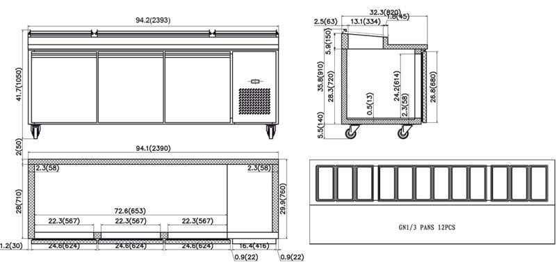 Windchill Triple Door 92" Refrigerated Pizza Prep Table