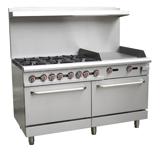 Blue Flame HFSO60-24G Commercial Natural Gas/Propane 6 Burners with 24" THERMOSTATIC Griddle Stove Top Range