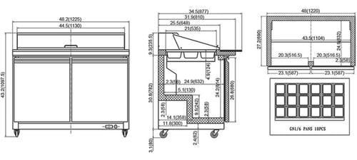 North-Air NA-S48M Double Door 48" Refrigerated Mega Top Sandwich Prep Table