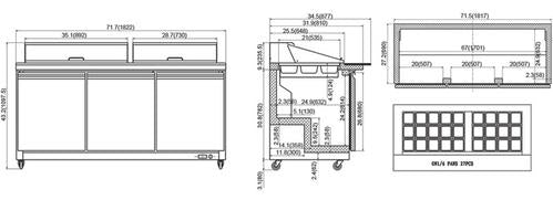 North-Air NA-S72M Triple Door 72" Refrigerated Mega Top Sandwich Prep Table