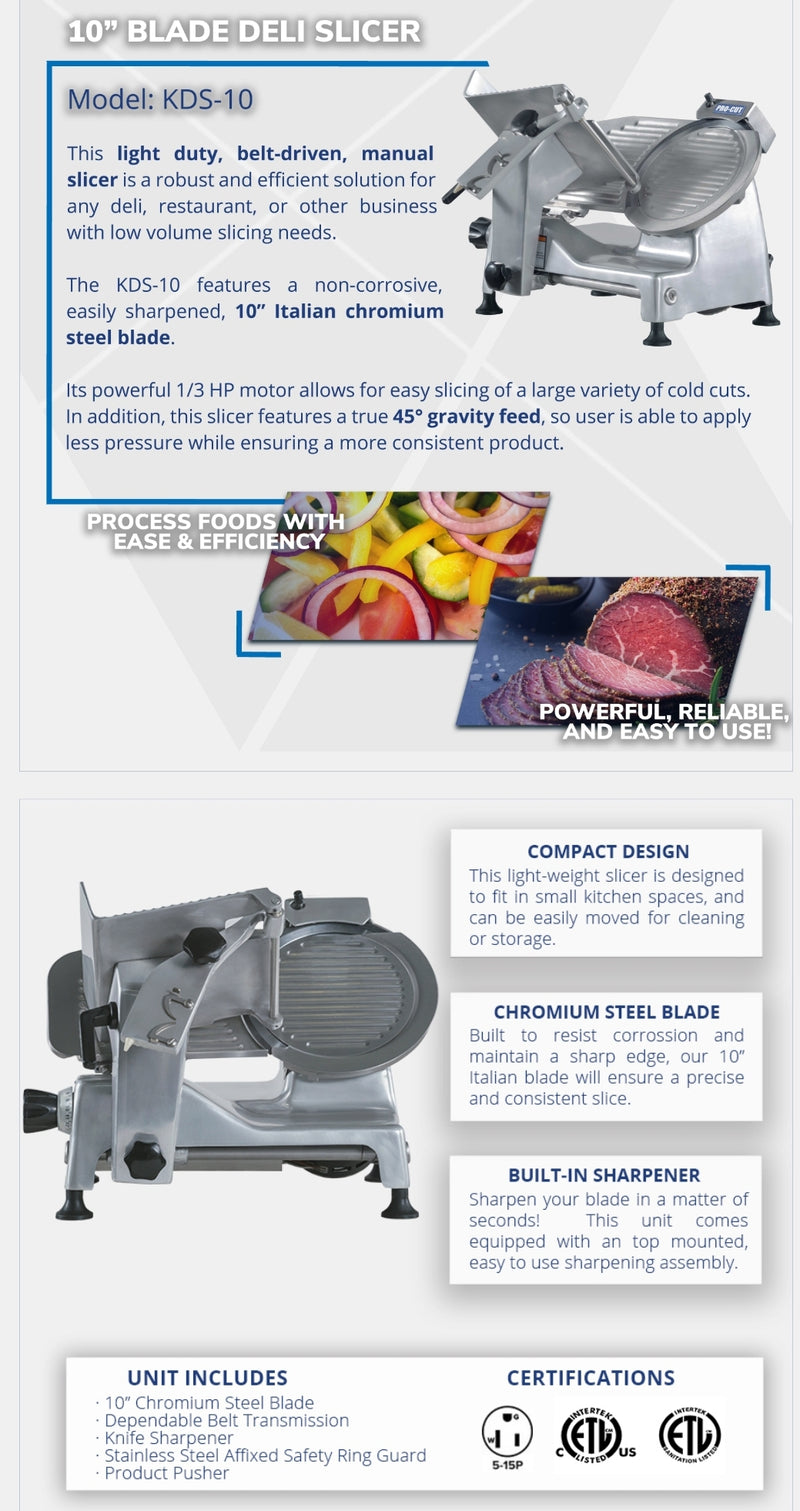 Pro-Cut KDS-10 Meat Slicer - 10" Blade, 1/3 HP, Belt Drive