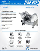 Pro-Cut KSDS-12 Meat Slicer - 12" Blade, 1/3 HP, Belt Drive