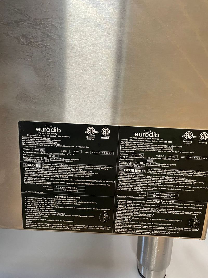 Eurodib T-CF30 Commercial 30LB Countertop Natural Gas Fryer