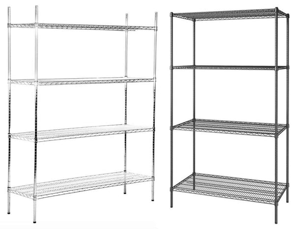 Canarac Chrome/Black Epoxy Wire Shelf Kits (72" High, 4 Shelves) - Various Sizes